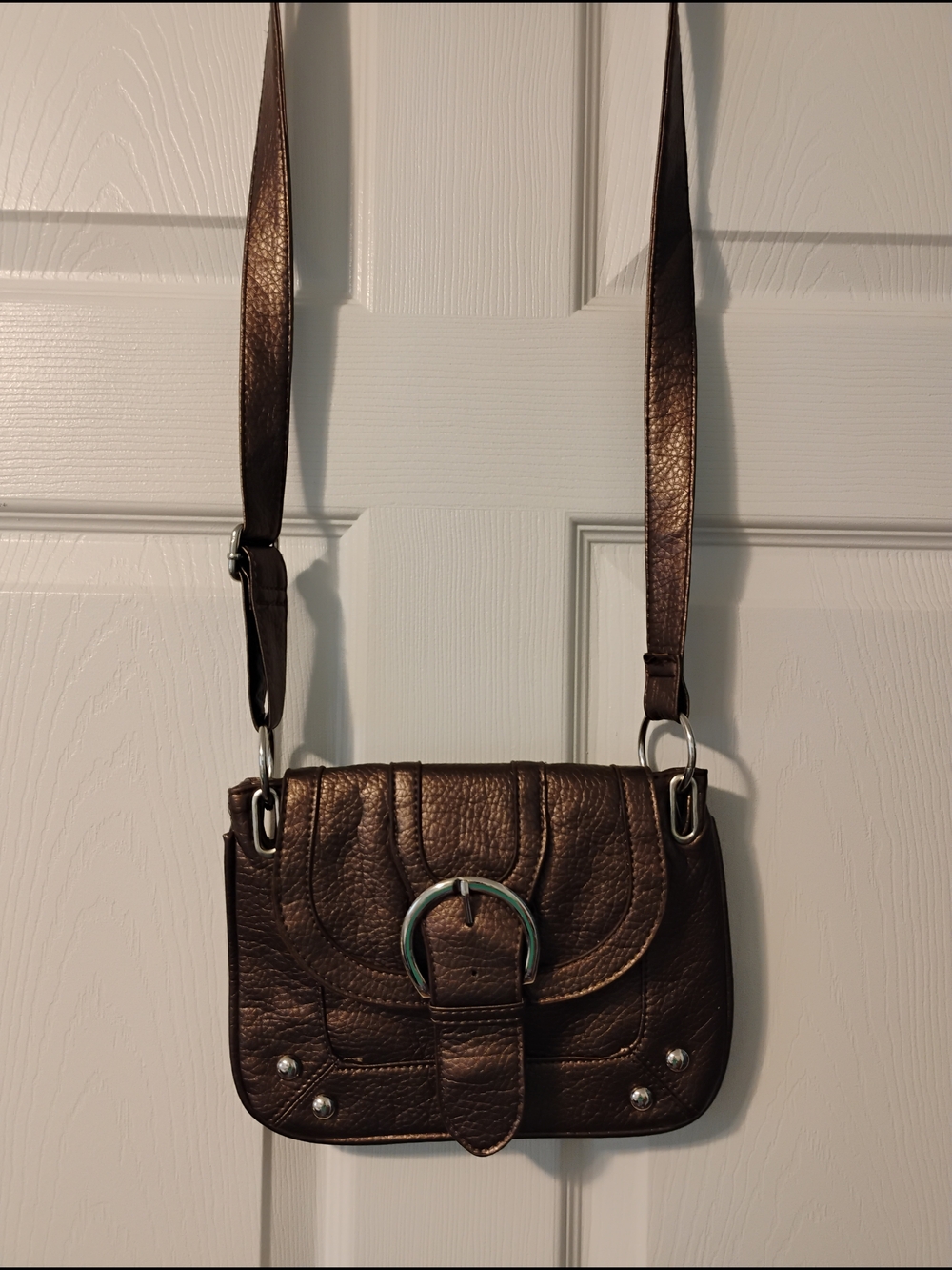 Women's Bronze Crossbody Shoulder Bag - Casual Leather-Style W Buckle